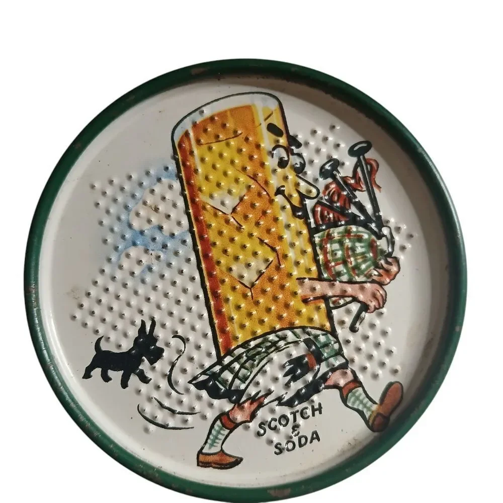 1950's Tin Litho Drink Coasters Scotch Soda Daiquiri Vintage 8 Set